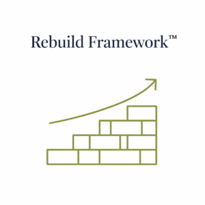 Rebuild Framework logo, stepped foundation with upward arrow